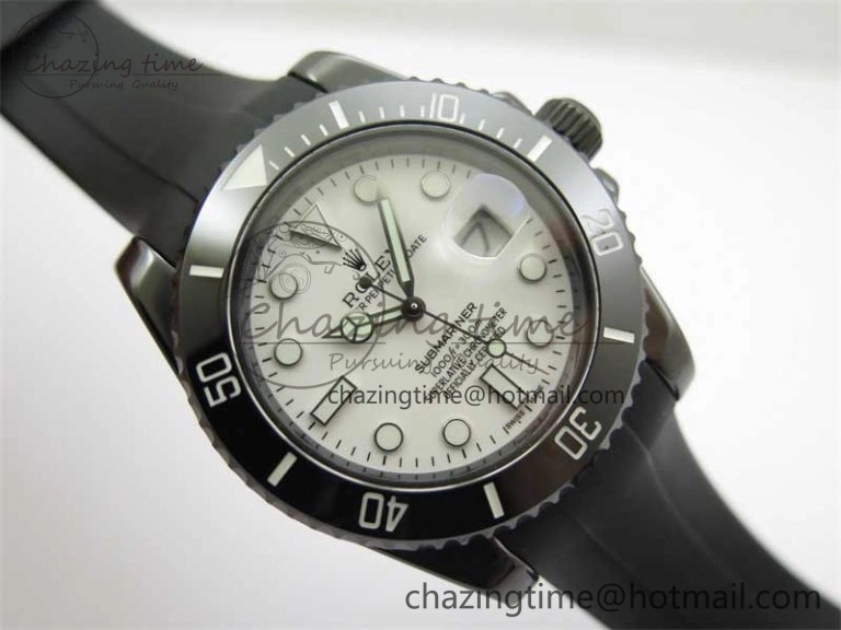 Submariner 40mm Black Ceramic 5GF Best Edition White Dial on Black Rubber Strap SA MoistureWicking 2469