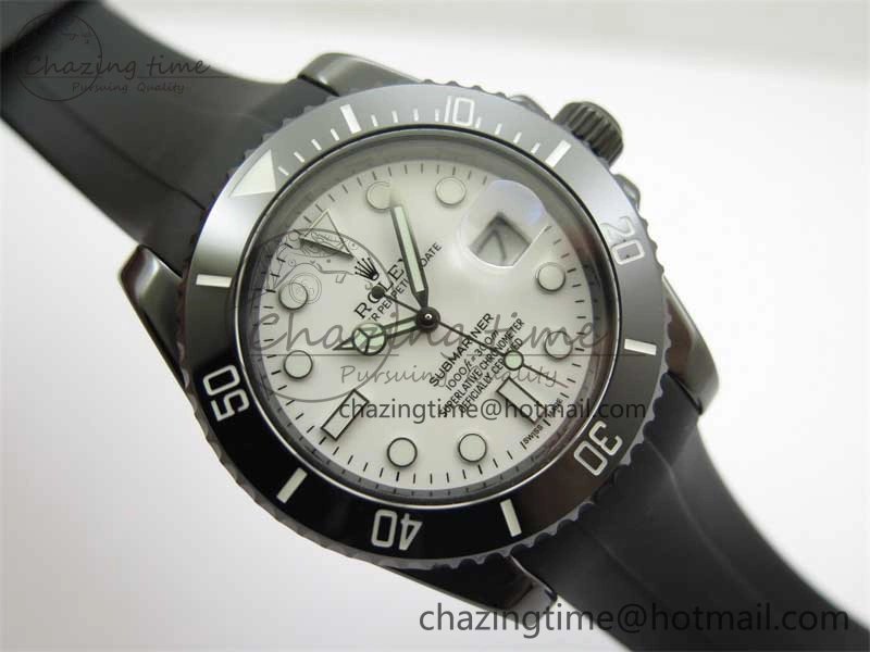 Submariner 40mm Black Ceramic 5GF Best Edition White Dial on Black Rubber Strap SA MoistureWicking 2469