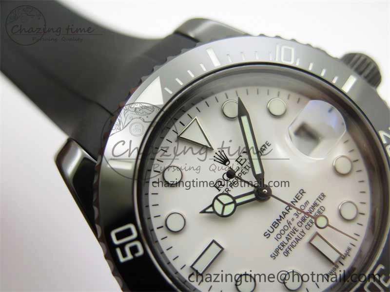 Submariner 40mm Black Ceramic 5GF Best Edition White Dial on Black Rubber Strap SA MoistureWicking 2469