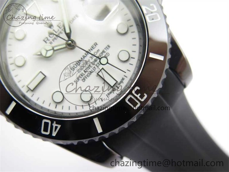 Submariner 40mm Black Ceramic 5GF Best Edition White Dial on Black Rubber Strap SA MoistureWicking 2469