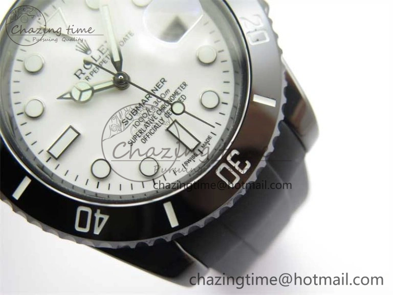 Submariner 40mm Black Ceramic 5GF Best Edition White Dial on Black Rubber Strap SA MoistureWicking 2469