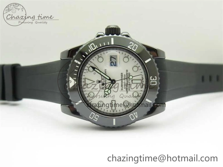 Submariner 40mm Black Ceramic 5GF Best Edition White Dial on Black Rubber Strap SA MoistureWicking 2469