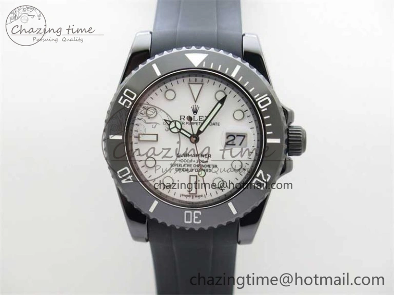 Submariner 40mm Black Ceramic 5GF Best Edition White Dial on Black Rubber Strap SA MoistureWicking 2469