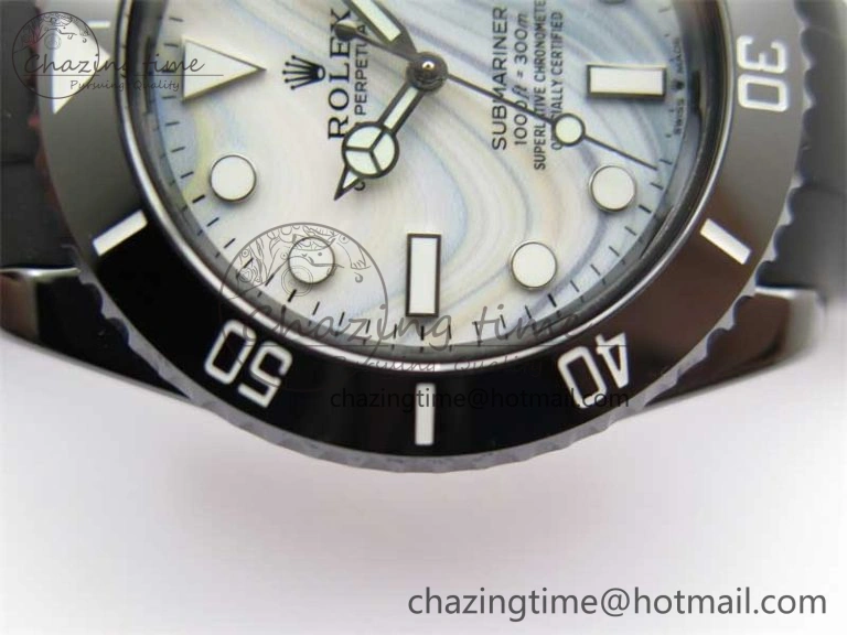 Effortless Submariner 40mm Black Ceramic 5GF Best Edition White Blue Dial on Black Rubber Strap SA 2468