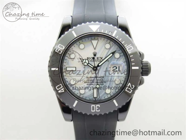 Effortless Submariner 40mm Black Ceramic 5GF Best Edition White Blue Dial on Black Rubber Strap SA 2468