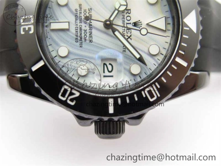 Effortless Submariner 40mm Black Ceramic 5GF Best Edition White Blue Dial on Black Rubber Strap SA 2468