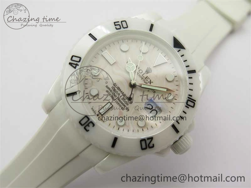 Cozy Submariner 40mm White Ceramic 5GF Best Edition Cream Dial on White Rubber Strap SA 2478