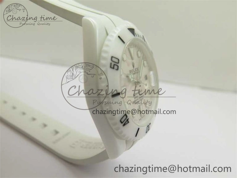 Cozy Submariner 40mm White Ceramic 5GF Best Edition Cream Dial on White Rubber Strap SA 2478