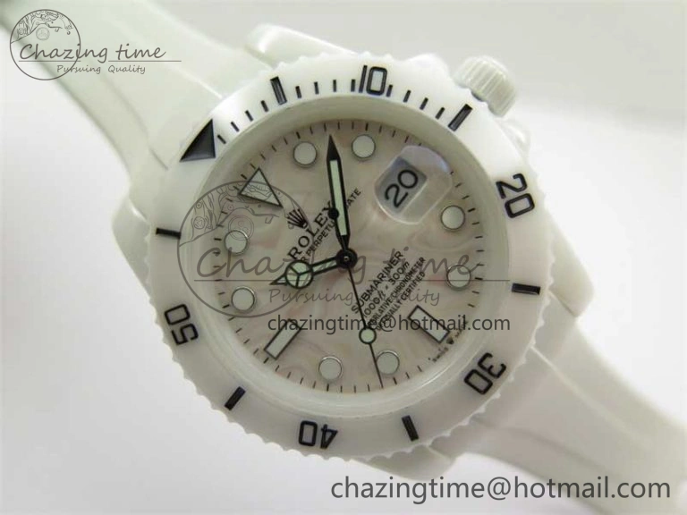 Cozy Submariner 40mm White Ceramic 5GF Best Edition Cream Dial on White Rubber Strap SA 2478