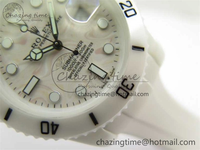 Cozy Submariner 40mm White Ceramic 5GF Best Edition Cream Dial on White Rubber Strap SA 2478