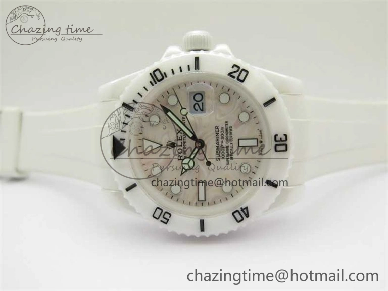 Cozy Submariner 40mm White Ceramic 5GF Best Edition Cream Dial on White Rubber Strap SA 2478