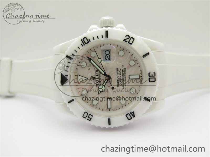 Cozy Submariner 40mm White Ceramic 5GF Best Edition Cream Dial on White Rubber Strap SA 2478
