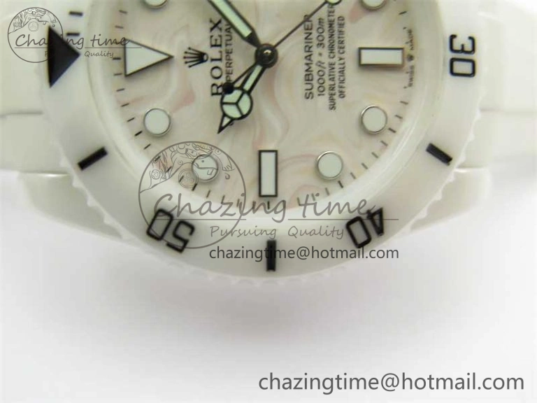Cozy Submariner 40mm White Ceramic 5GF Best Edition Cream Dial on White Rubber Strap SA 2478