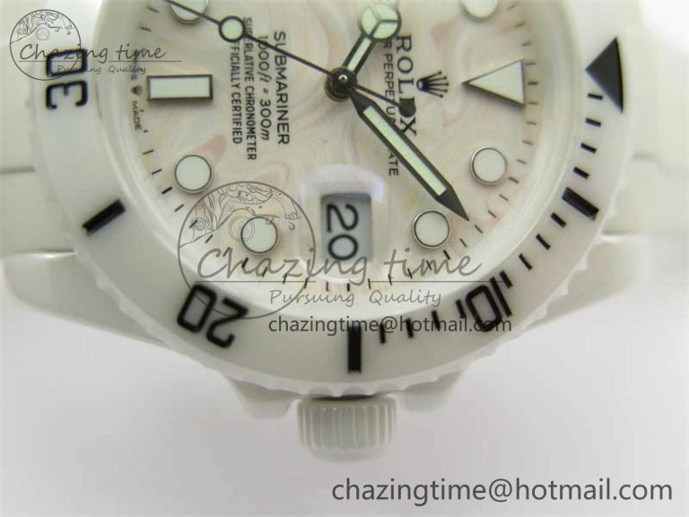 Cozy Submariner 40mm White Ceramic 5GF Best Edition Cream Dial on White Rubber Strap SA 2478