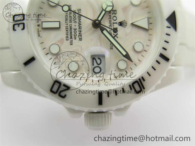Cozy Submariner 40mm White Ceramic 5GF Best Edition Cream Dial on White Rubber Strap SA 2478