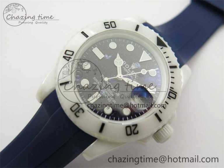 Modern Submariner 40mm White Ceramic 5GF Best Edition Dark Blue Dial on Blue Rubber Strap SA 2486