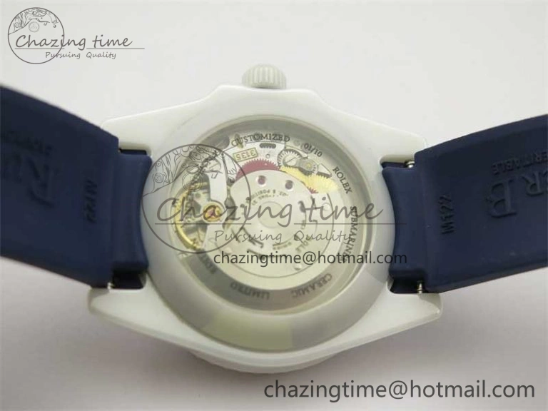 Modern Submariner 40mm White Ceramic 5GF Best Edition Dark Blue Dial on Blue Rubber Strap SA 2486