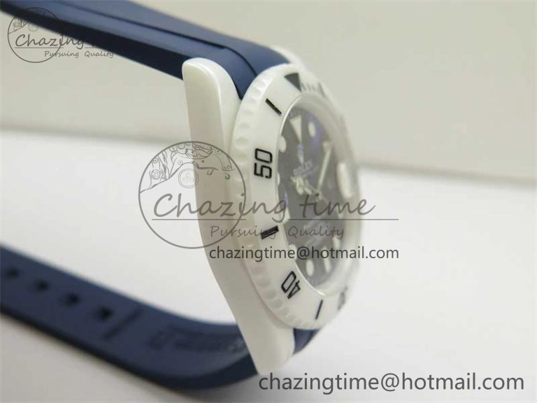 Modern Submariner 40mm White Ceramic 5GF Best Edition Dark Blue Dial on Blue Rubber Strap SA 2486
