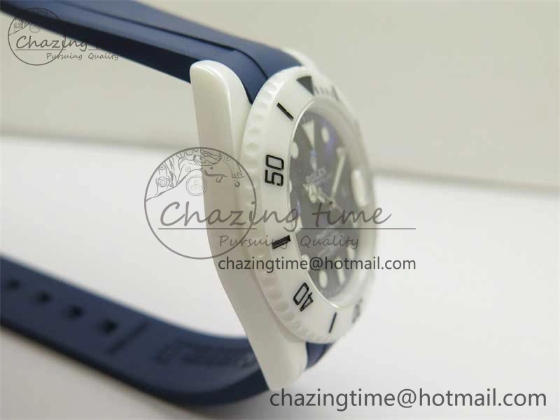 Modern Submariner 40mm White Ceramic 5GF Best Edition Dark Blue Dial on Blue Rubber Strap SA 2486