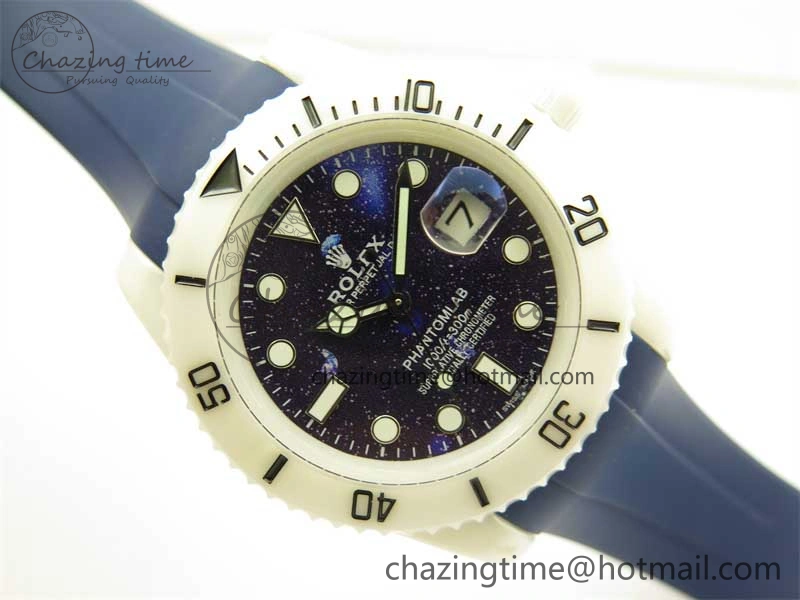Modern Submariner 40mm White Ceramic 5GF Best Edition Dark Blue Dial on Blue Rubber Strap SA 2486