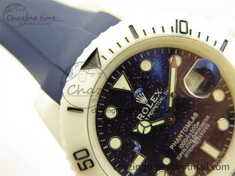Modern Submariner 40mm White Ceramic 5GF Best Edition Dark Blue Dial on Blue Rubber Strap SA 2486