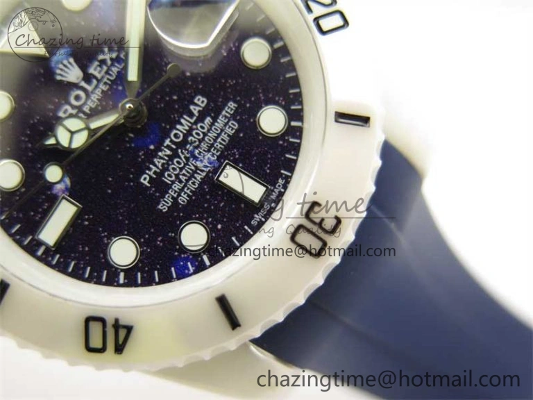 Modern Submariner 40mm White Ceramic 5GF Best Edition Dark Blue Dial on Blue Rubber Strap SA 2486