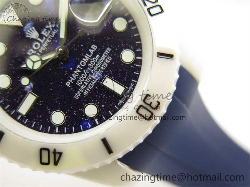 Modern Submariner 40mm White Ceramic 5GF Best Edition Dark Blue Dial on Blue Rubber Strap SA 2486