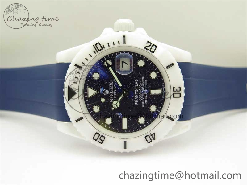 Modern Submariner 40mm White Ceramic 5GF Best Edition Dark Blue Dial on Blue Rubber Strap SA 2486