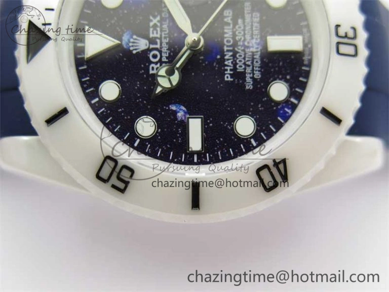 Modern Submariner 40mm White Ceramic 5GF Best Edition Dark Blue Dial on Blue Rubber Strap SA 2486