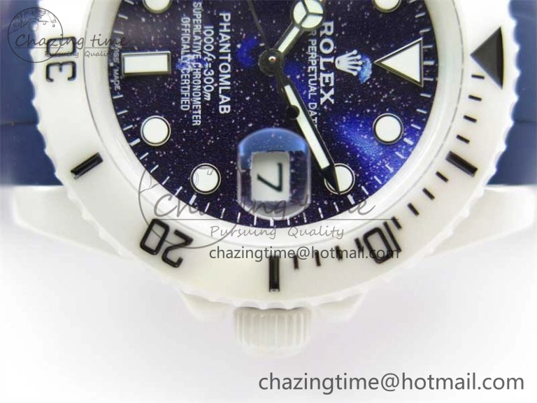 Modern Submariner 40mm White Ceramic 5GF Best Edition Dark Blue Dial on Blue Rubber Strap SA 2486