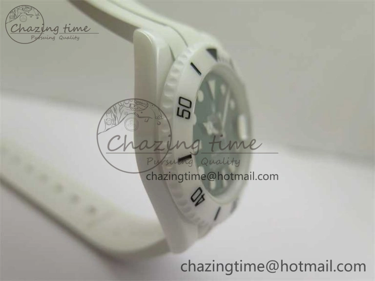 Bright Submariner 40mm White Ceramic 5GF Best Edition Green Dial on White Rubber Strap SA 2479