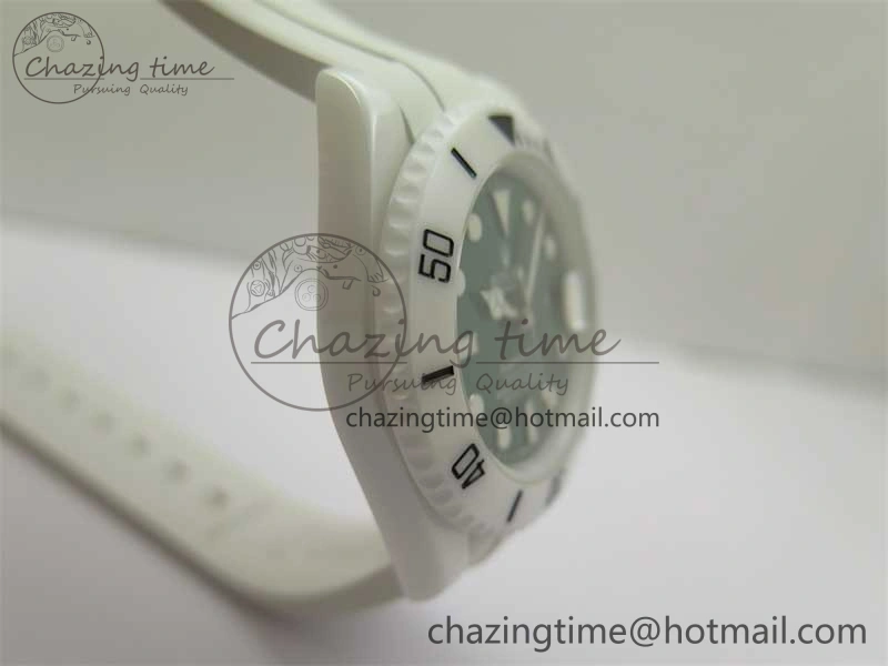Bright Submariner 40mm White Ceramic 5GF Best Edition Green Dial on White Rubber Strap SA 2479