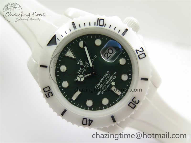 Bright Submariner 40mm White Ceramic 5GF Best Edition Green Dial on White Rubber Strap SA 2479