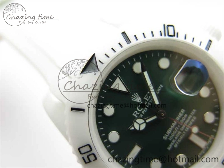 Bright Submariner 40mm White Ceramic 5GF Best Edition Green Dial on White Rubber Strap SA 2479