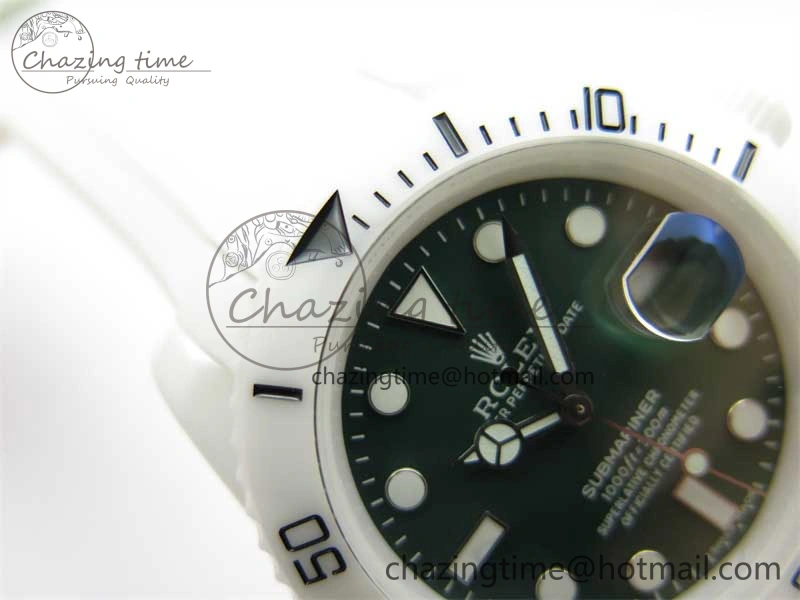 Bright Submariner 40mm White Ceramic 5GF Best Edition Green Dial on White Rubber Strap SA 2479