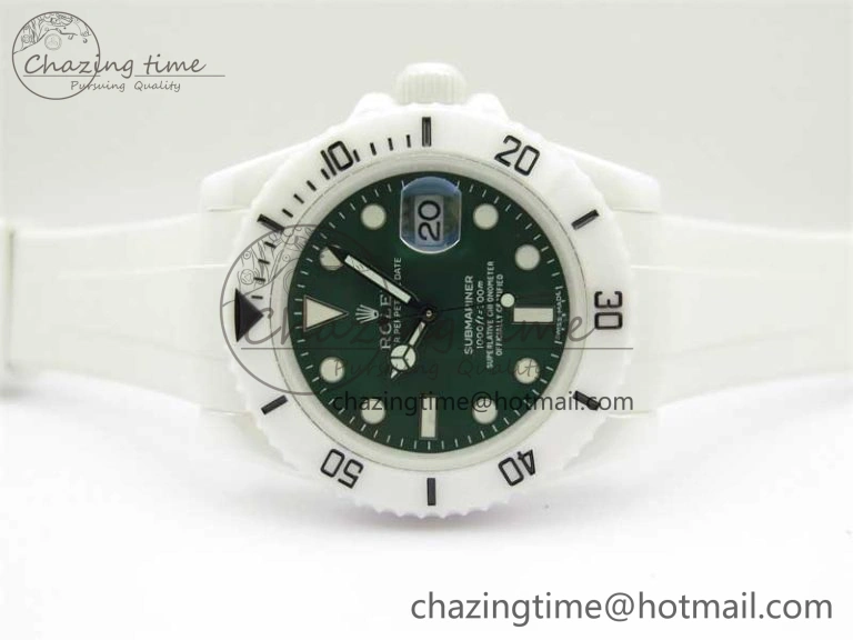 Bright Submariner 40mm White Ceramic 5GF Best Edition Green Dial on White Rubber Strap SA 2479
