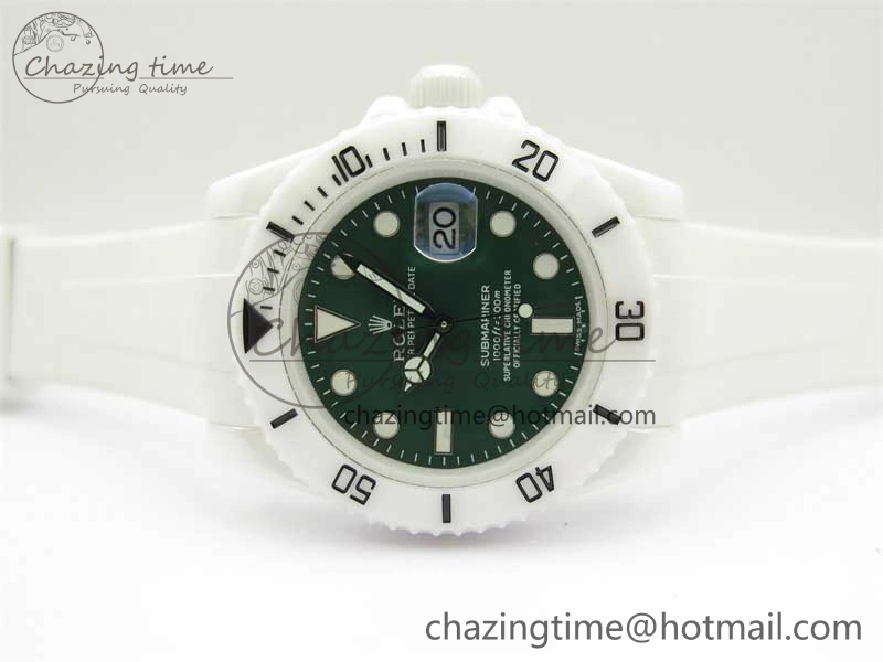 Bright Submariner 40mm White Ceramic 5GF Best Edition Green Dial on White Rubber Strap SA 2479