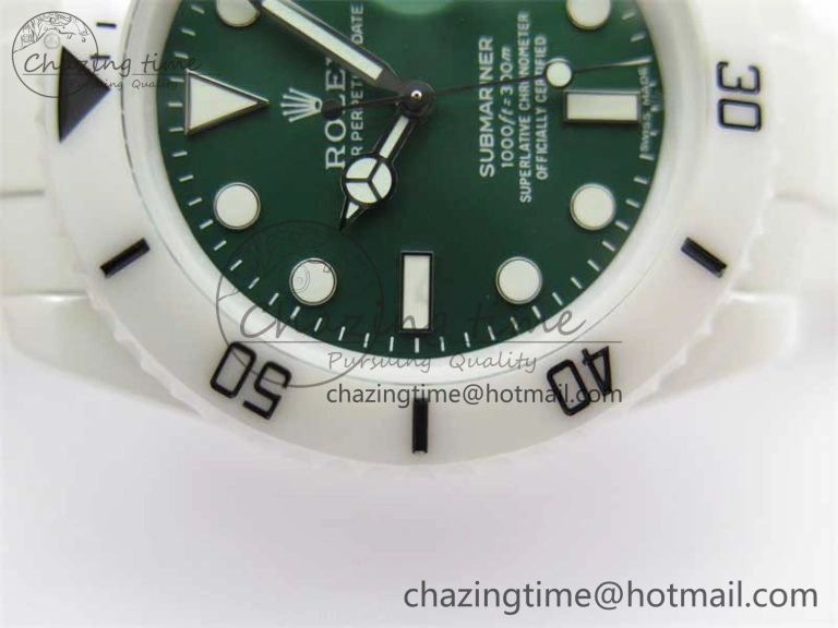 Bright Submariner 40mm White Ceramic 5GF Best Edition Green Dial on White Rubber Strap SA 2479