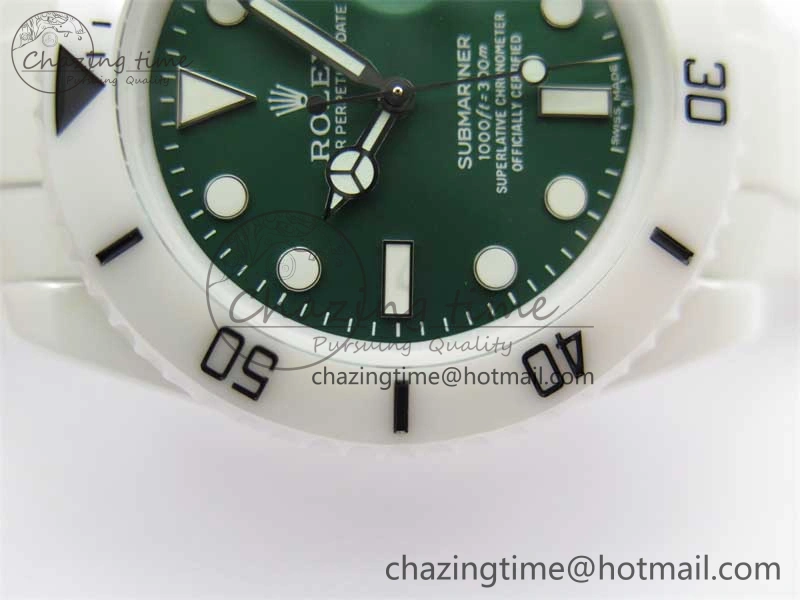 Bright Submariner 40mm White Ceramic 5GF Best Edition Green Dial on White Rubber Strap SA 2479