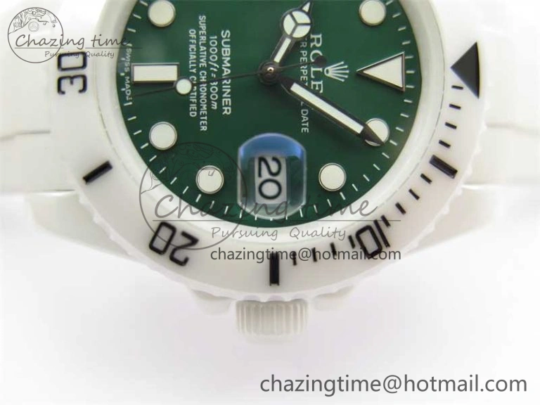 Bright Submariner 40mm White Ceramic 5GF Best Edition Green Dial on White Rubber Strap SA 2479