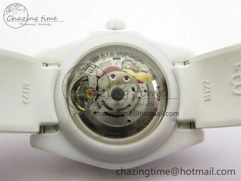 WrinkleFree Submariner 40mm White Ceramic 5GF Best Edition Ice Blue Dial on White Rubber Strap SA 2482