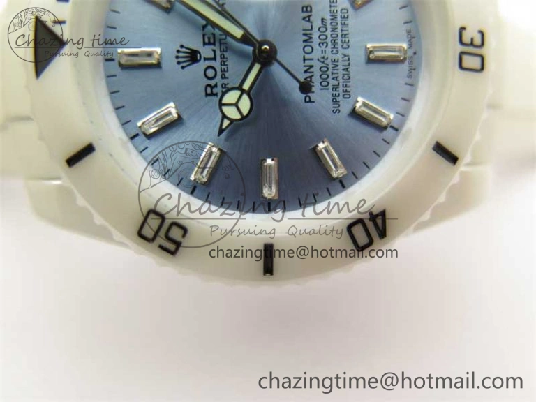 WrinkleFree Submariner 40mm White Ceramic 5GF Best Edition Ice Blue Dial on White Rubber Strap SA 2482