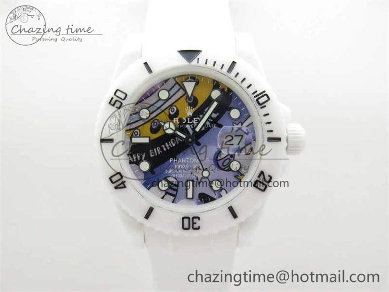 ZipUp Submariner 40mm White Ceramic 5GF Best Edition Painting Dial on White Rubber Strap SA 2484