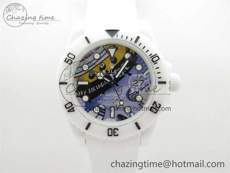 ZipUp Submariner 40mm White Ceramic 5GF Best Edition Painting Dial on White Rubber Strap SA 2484