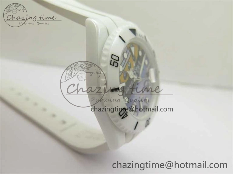 ZipUp Submariner 40mm White Ceramic 5GF Best Edition Painting Dial on White Rubber Strap SA 2484