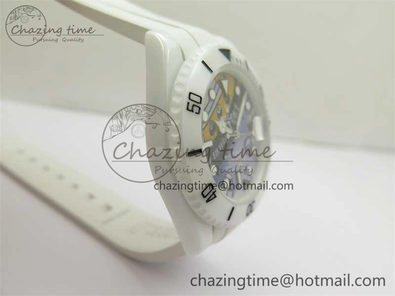 ZipUp Submariner 40mm White Ceramic 5GF Best Edition Painting Dial on White Rubber Strap SA 2484