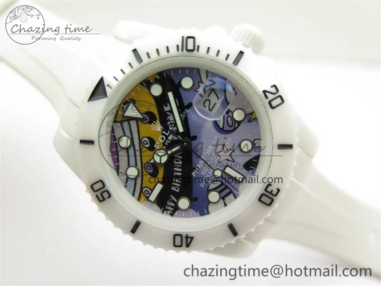 ZipUp Submariner 40mm White Ceramic 5GF Best Edition Painting Dial on White Rubber Strap SA 2484