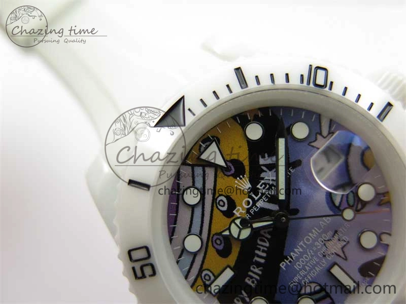 ZipUp Submariner 40mm White Ceramic 5GF Best Edition Painting Dial on White Rubber Strap SA 2484