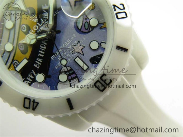 ZipUp Submariner 40mm White Ceramic 5GF Best Edition Painting Dial on White Rubber Strap SA 2484