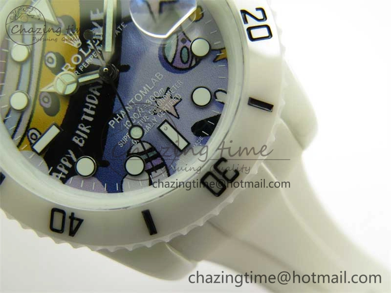 ZipUp Submariner 40mm White Ceramic 5GF Best Edition Painting Dial on White Rubber Strap SA 2484